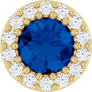 Ladies Natural Blue Sapphire Natural Diamond Halo-Style Pendant (I1, G-H) — 14K Yellow Gold