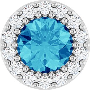 Ladies Natural Blue Zircon Natural Diamond Halo-Style Pendant (I1, G-H) — 14K White Gold