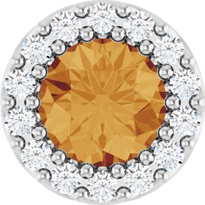 Ladies Natural Citrine Natural Diamond Halo-Style Pendant (I1, G-H) — 14K White Gold