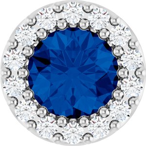 Ladies Natural Blue Sapphire Natural Diamond Halo-Style Pendant (I1, G-H) — Sterling Silver