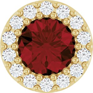 Ladies Natural Mozambique Garnet Natural Diamond Halo-Style Pendant (I1, G-H) — 14K Yellow Gold