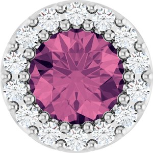 Ladies Natural Pink Tourmaline Natural Diamond Halo-Style Pendant (Si2-Si3, G-H) — Platinum