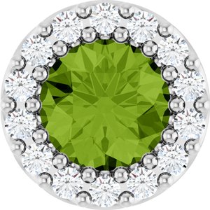 Ladies Natural Peridot Natural Diamond Halo-Style Pendant (I1, G-H) — 14K White Gold