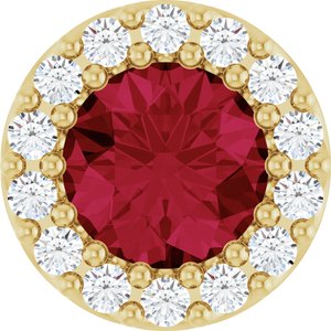 Ladies Natural Ruby Natural Diamond Halo-Style Pendant (I1, G-H) — 14K Yellow Gold