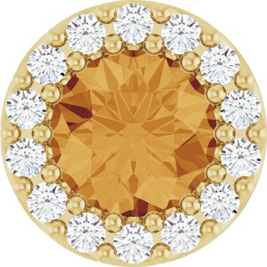 Ladies Natural Citrine Natural Diamond Halo-Style Pendant (I1, G-H) — 14K Yellow Gold