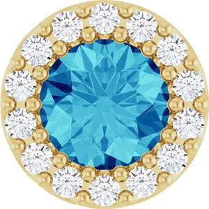 Ladies Natural Blue Zircon Natural Diamond Halo-Style Pendant (I1, G-H) — 14K Yellow Gold