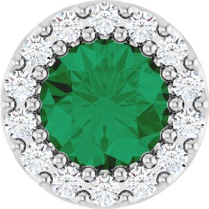 Ladies Natural Emerald Natural Diamond Halo-Style Pendant (Si2-Si3, G-H) — Platinum