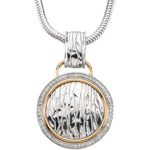 Ladies Natural Diamond Elephant Skin Necklace (I1, G-H) — Sterling Silver & 14K Yellow Gold
