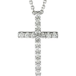 Ladies Natural Diamond Petite Cross Necklace (I1, G-H) — 14K White Gold