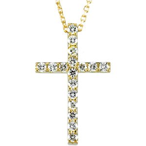 Ladies Natural Diamond Petite Cross Necklace (I1, G-H) — 14K Yellow Gold