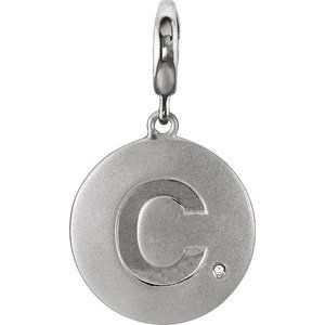 Ladies Natural Diamond Initial C Charm/Pendant (I2, G-H) — Sterling Silver