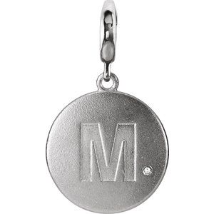 Ladies Natural Diamond Initial M Charm/Pendant (I2, G-H) — Sterling Silver