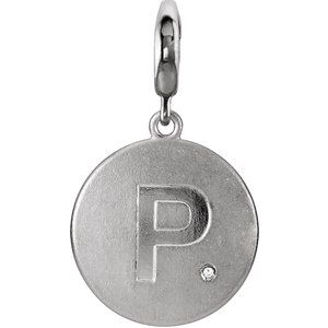 Ladies Natural Diamond Initial P Charm/Pendant (I2, G-H) — Sterling Silver