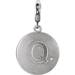 Ladies Natural Diamond Initial Q Charm/Pendant (I2, G-H) — Sterling Silver