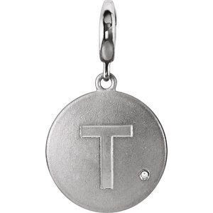 Ladies Natural Diamond Initial T Charm/Pendant (I2, G-H) — Sterling Silver