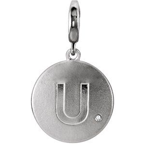 Ladies Natural Diamond Initial U Charm/Pendant (I2, G-H) — Sterling Silver