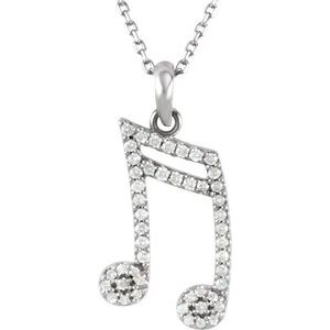 Ladies Natural Diamond Double Sixteenth Note Necklace (I1, G-H) — 14K White Gold