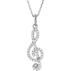 Ladies Natural Diamond Petite Treble Clef Necklace (I1, G-H) — 14K White Gold
