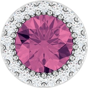 Ladies Natural Pink Tourmaline Natural Diamond Halo-Style Pendant (I1, G-H) — Sterling Silver