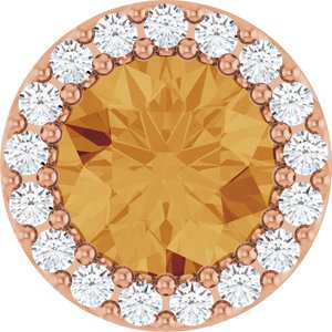 Ladies Natural Citrine Natural Diamond Halo-Style Pendant (I1, G-H) — 14K Rose Gold