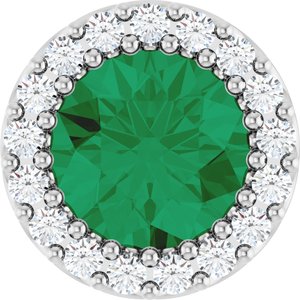 Ladies Natural Emerald Natural Diamond Halo-Style Pendant (I1, G-H) — 14K White Gold