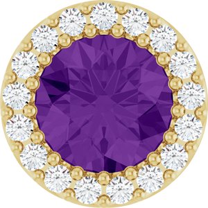 Ladies Natural Amethyst Natural Diamond Halo-Style Pendant (I1, G-H) — 14K Yellow Gold