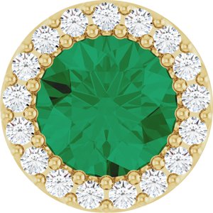 Ladies Natural Emerald Natural Diamond Halo-Style Pendant (I1, G-H) — 14K Yellow Gold