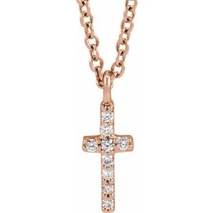 Ladies Natural Diamond Cross Necklace (I1, G-H) — 14K Rose Gold