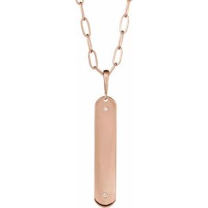 Ladies Natural Diamond Engravable Bar Necklace (I1, G-H) — 14K Rose Gold