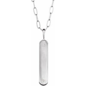 Ladies Natural Diamond Engravable Bar Necklace (I1, G-H) — Sterling Silver
