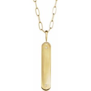 Ladies Natural Diamond Engravable Bar Necklace (I1, G-H) — 14K Yellow Gold