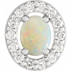 Ladies Natural White Opal Natural Diamond Halo-Style Pendant (I1, G-H) — Sterling Silver