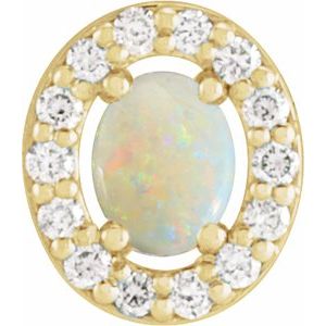 Ladies Natural White Opal Natural Diamond Halo-Style Pendant (I1, G-H) — 14K Yellow Gold