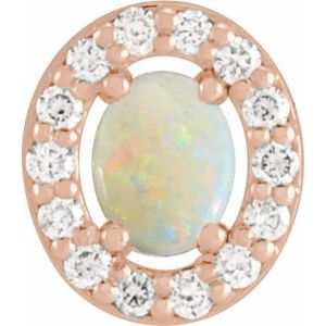 Ladies Natural White Opal Natural Diamond Halo-Style Pendant (I1, G-H) — 14K Rose Gold