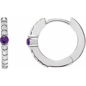 Ladies Natural Amethyst Natural Diamond 13.6 mm Hoop Earring (Si2-Si3, G-H) — Platinum