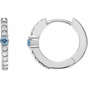Ladies Natural Aquamarine Natural Diamond 13.6 mm Hoop Earring (Si2-Si3, G-H) — Platinum
