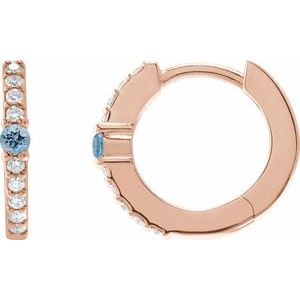 Ladies Natural Aquamarine Natural Diamond 13.6 mm Hoop Earring (I1, G-H) — 14K Rose Gold