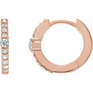 Ladies Natural White Sapphire Natural Diamond 13.6 mm Hoop Earring (I1, G-H) — 14K Rose Gold