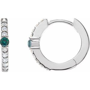 Ladies Natural Alexandrite Natural Diamond 13.6 mm Hoop Earring (I1, G-H) — Sterling Silver