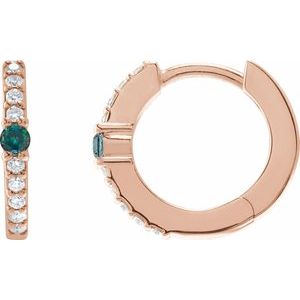 Ladies Natural Alexandrite Natural Diamond 13.6 mm Hoop Earring (I1, G-H) — 14K Rose Gold