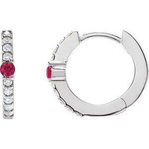 Ladies Natural Ruby Natural Diamond 13.6 mm Hoop Earring (Si2-Si3, G-H) — Platinum