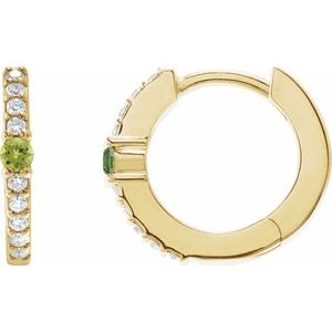 Ladies Natural Peridot Natural Diamond 13.6 mm Hoop Earring (I1, G-H) — 14K Yellow Gold