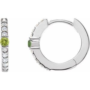 Ladies Natural Peridot Natural Diamond 13.6 mm Hoop Earring (Si2-Si3, G-H) — Platinum
