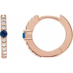 Ladies Natural Blue Sapphire Natural Diamond 13.6 mm Hoop Earring (I1, G-H) — 14K Rose Gold