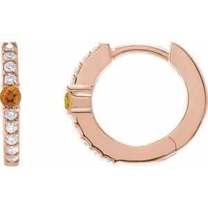 Ladies Natural Citrine Natural Diamond 13.6 mm Hoop Earring (I1, G-H) — 14K Rose Gold