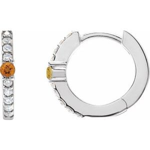 Ladies Natural Citrine Natural Diamond 13.6 mm Hoop Earring (I1, G-H) — Sterling Silver