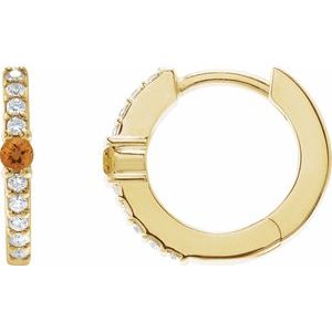 Ladies Natural Citrine Natural Diamond 13.6 mm Hoop Earring (I1, G-H) — 14K Yellow Gold