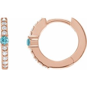 Ladies Natural Blue Zircon Natural Diamond 13.6 mm Hoop Earring (I1, G-H) — 14K Rose Gold