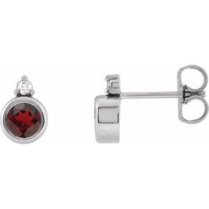 Ladies 4 mm Natural Mozambique Garnet Natural Diamond Earrings — Platinum