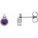 Ladies 4 mm Natural Amethyst Natural Diamond Earrings — Sterling Silver